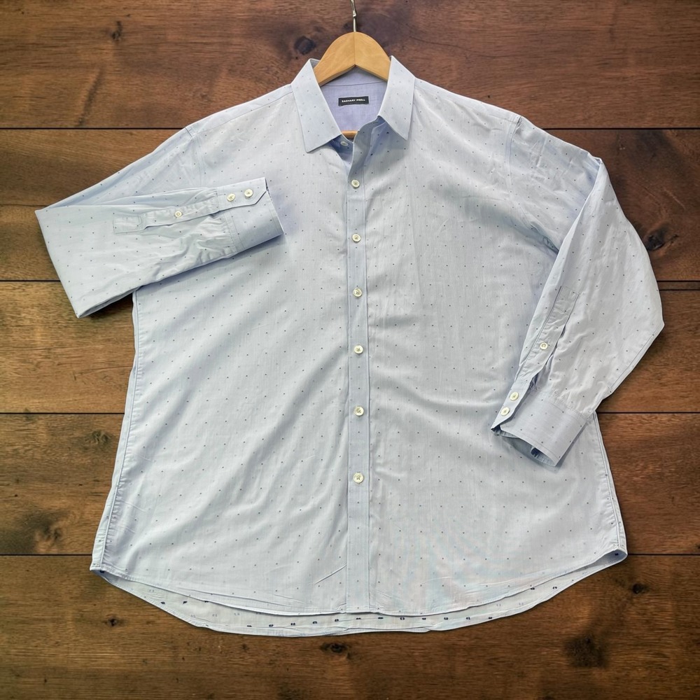 Zachary Prell Mens XL Light Blue Micro Dot Cotton Long Sleeve Button Down Shirt